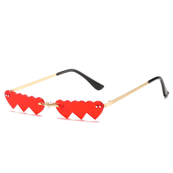 Hjerteformede kantløse solbriller i forskellige farver til kvinder og mænd, ideelle til fester og dagligt brug (rød)