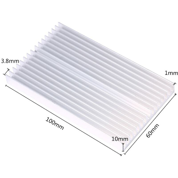 100x60x10mm aluminium kylfläns med 23 högpresterande fenor för halvledartransistor, PCB, LED longziming