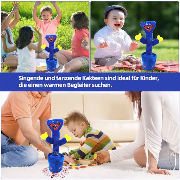 Talande kaktusplysch, dansande och sjungande kaktus interaktiv baby leksak med elektronisk talk inspelning Huggy Wuggy (blå)