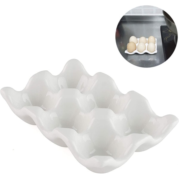 Keramisk äggtallrik, Kök Restaurang Kylskåp Förvaring och dekorativ ägglåda i porslin för bakning 6 gallerägghållare