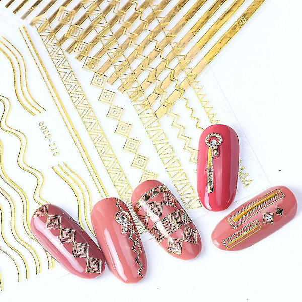 STZ G003 Guld 3d Nail Art Stickers raka böjda vågor liners Stripe