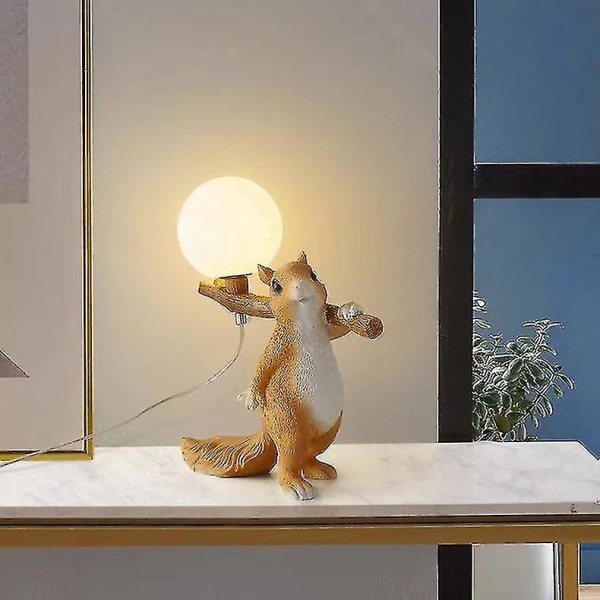 Squirrel Shape Bordlamper Soverom Nattbordslampe Barnebelysning med dobbel glass lampeskjerm 11,8-tommers