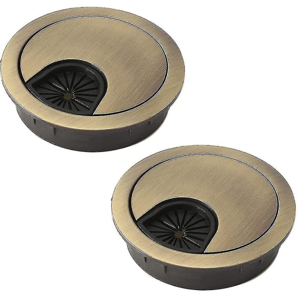 2-pack skrivbordskabelgenomföringar 60 mm metallkabelhål, runda cover för att organisera skrivbordskablar (brons)