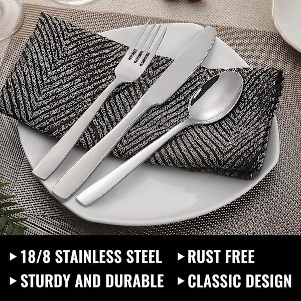 48-delars bestickset med steakknivar för 8 personer, bestickset i rostfritt stål för hem, kök, restaurang, hotell, kökssilset, spegelpolerad