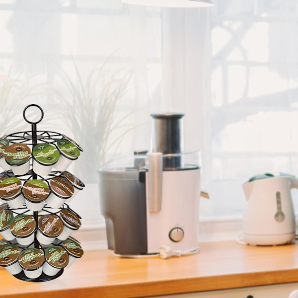 Kaffepodholder, oppbevaring kompatibel med (36 pods), kjøkkenavtakbar arrangør for benkeplate, spinner 360-graders karusell