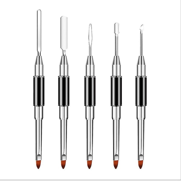 5 stk. dobbeltsidet polygel-børste og -pind 2 i 1 design neglebåndsskraber skraber trekant negle