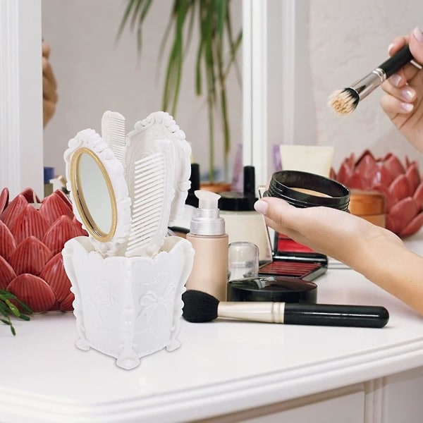 Vintage-käsikäyttöinen peilikampasetti, 5 kpl Vanity-meikkipöytäpeili hiusharjat kampasetti Selvitysharja Rotan häntäkampa kampapidikkeellä