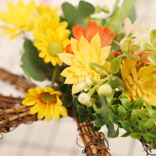 Påsk Simulering Blomsterkrans Hänge Fjäder Framdörr Hem Utomhus Väggdekoration Vårblommor（A）