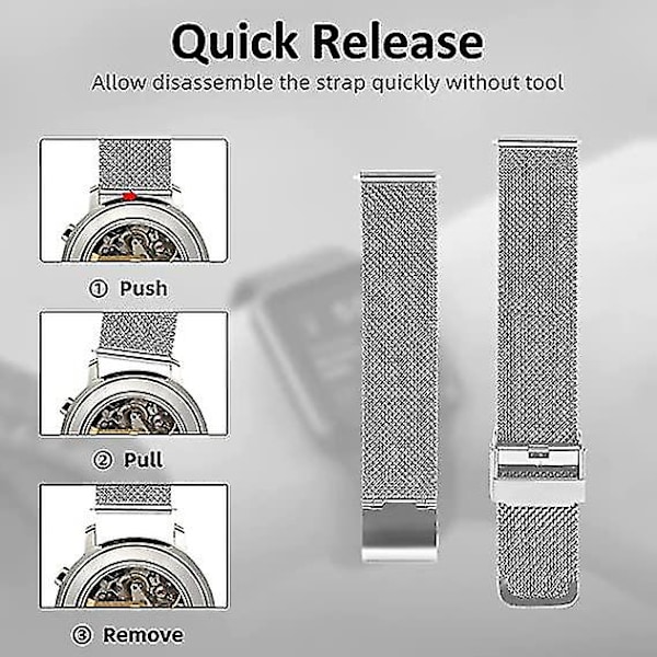 2*klockarmband, snabbkoppling klockarmband justerbar rostfritt stål mesh klockarmband 20mm bredd Milanese mesh armband för män kvinnor(silver)