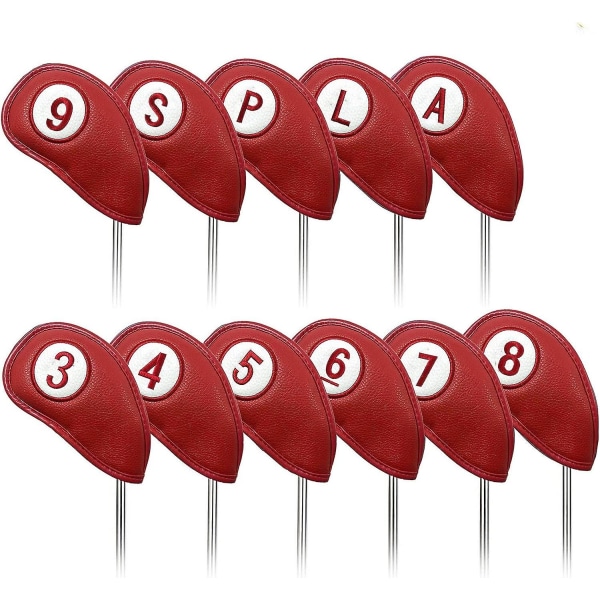 Rød - 10 stykker golfkøllebetræk jernhættebeskytter Magnetlukningsmagneter 2 sider til venstrehåndede højrehåndede golfspillere, golfbetræk Syntetisk læder