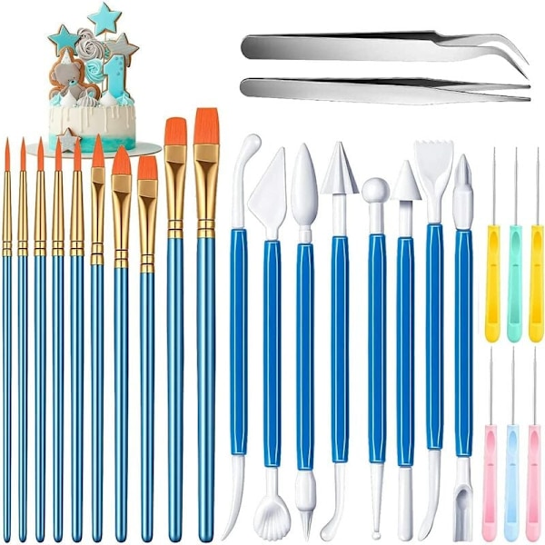 FlkwoH 26-delad bakpenselset för kakdekoration, kakborstar, raka och böjda baktänger för kex, bageri, fondantmodellering