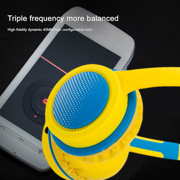 Trådade barn hörlurar, Over-ear subwoofer hörlurar, In-line dator headset hörselskydd Hållbara bekväma öronkåpor 20240743（Gul）