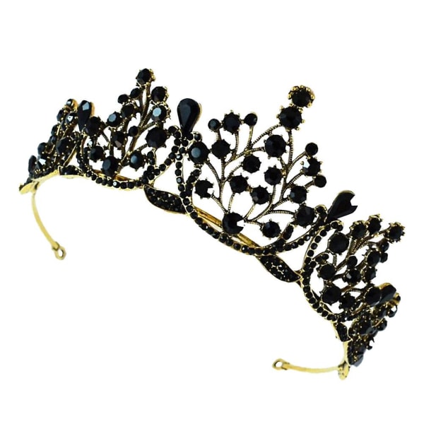 Retro barokk brudekrone fest tiara brudekjole tilbehør svart (14X14cm, svart)