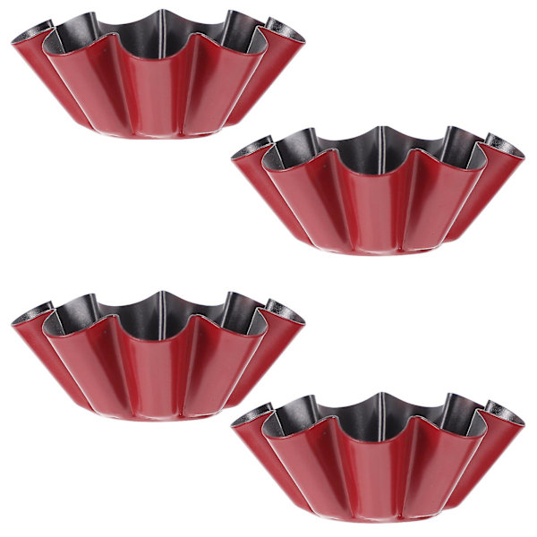 4-pack återanvändbara äggformar i kolstål, praktiska bakformar (röd och svart) (6,6 x 6,6 cm, svart)