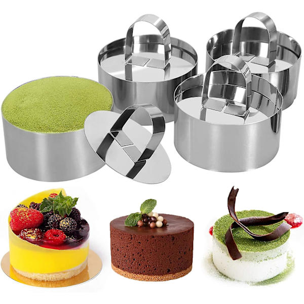 Rustfrit stålkageforme 3 x 3 tommer dessert mousse og bagværk bageform sæt med 4