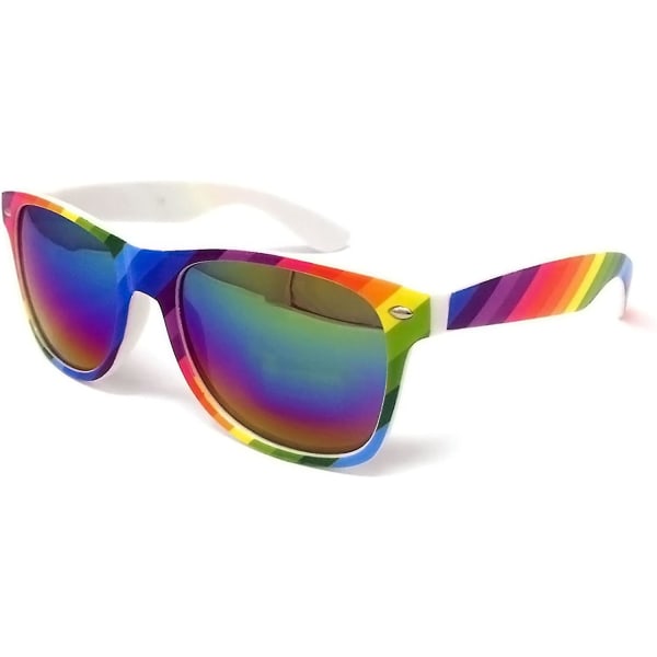 Sort Lens Klassiske Solbriller - Stil Unisex Shades Uv400 Beskyttende Herre Dame (regnbue Stel, Rainbow Mirrored Lens) Cc