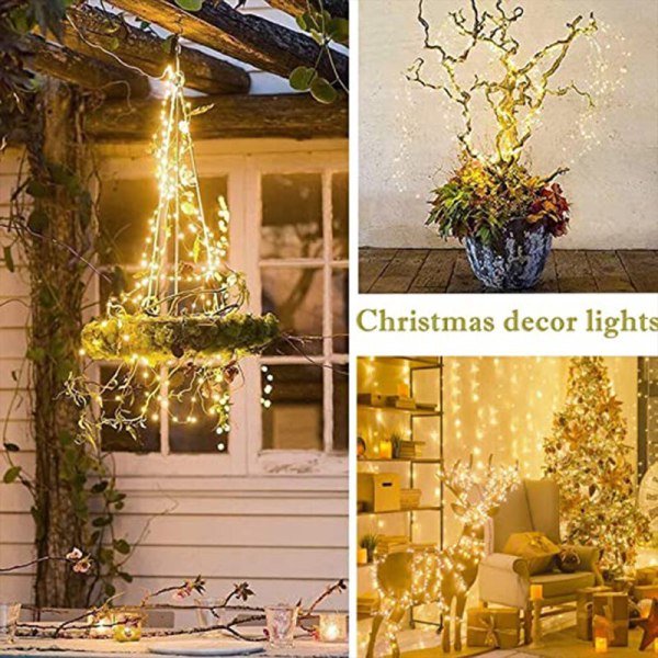 10 strängar av 200 LED Solar Blinkande Firefly Bunch Lights 8 Mönster för utomhusträdgård Jul silvertråd vit