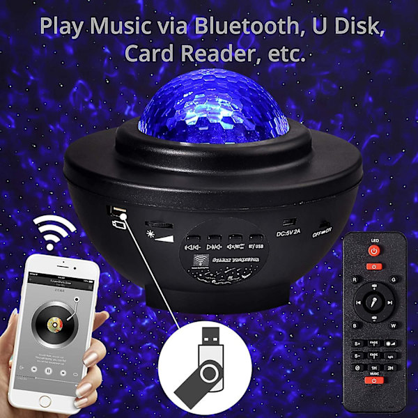Led Projektorlys Projektor Nat Farve Skiftende Musikafspiller Bluetooth