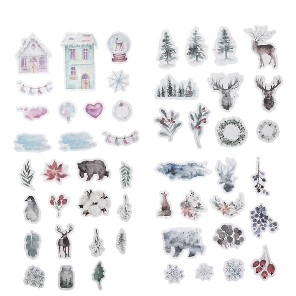 80 stycken söta tejpklistermärken för vintertema, vackra scrapbook DIY-klistermärken (3X7CM, som visas på bilden)