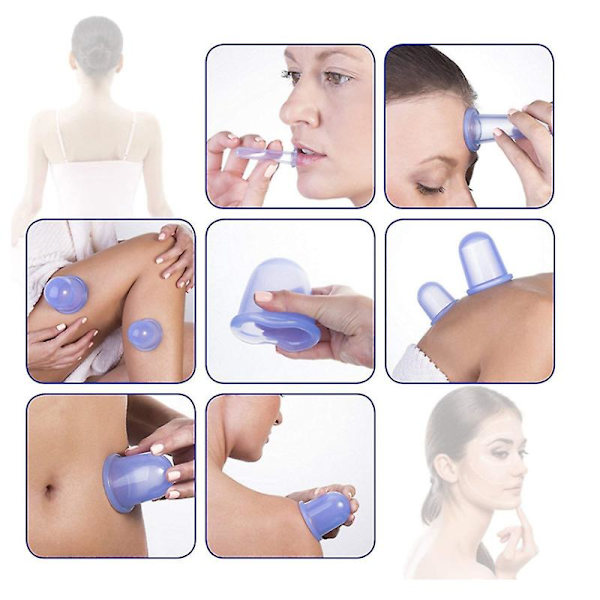 Tyskland | Premium silikone kopper | 4 stykker til ansigt, halsudskæring og krop | Ideel mod appelsinhud og cellulite（Blå）