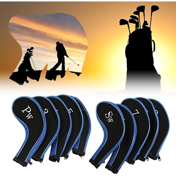 (Mörkblåa golfjärnshuvudskydd, 10 vattentäta neoprengolfklubbs huvudskydd Putter set skyddande överdrag golftillbehör