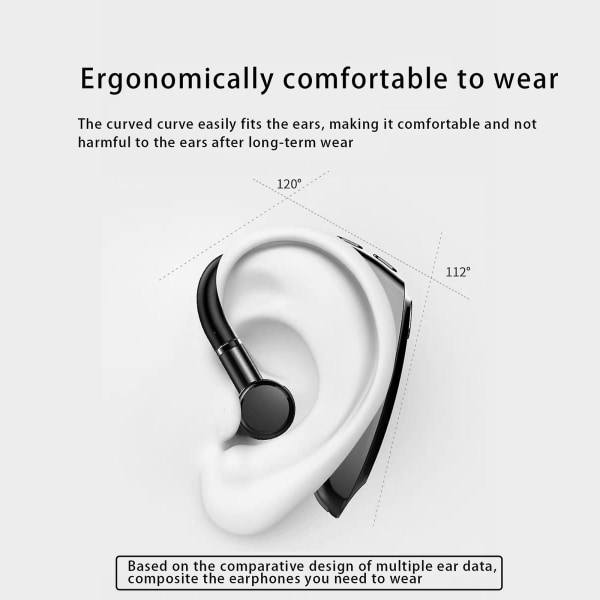 Trådlösa Bluetooth öronsnäckor Monaural hängande örontyp Bluetooth 5.0 Business Ring och ta emot ett telefonsamtal IPX6 Lämplig för sportlöpning（Svart）
