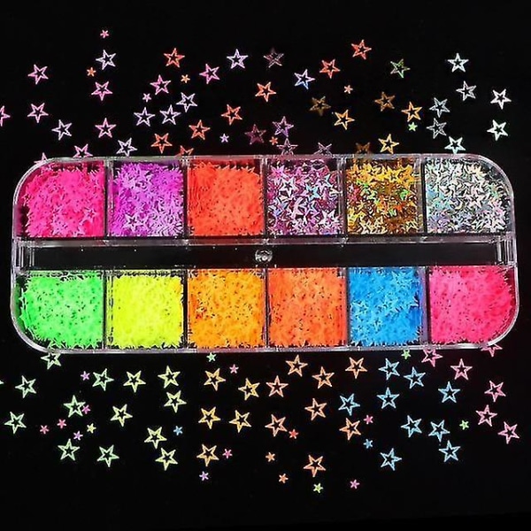 12KXX Holografisk Nail Art Glitter 3d Farge Full Flakes