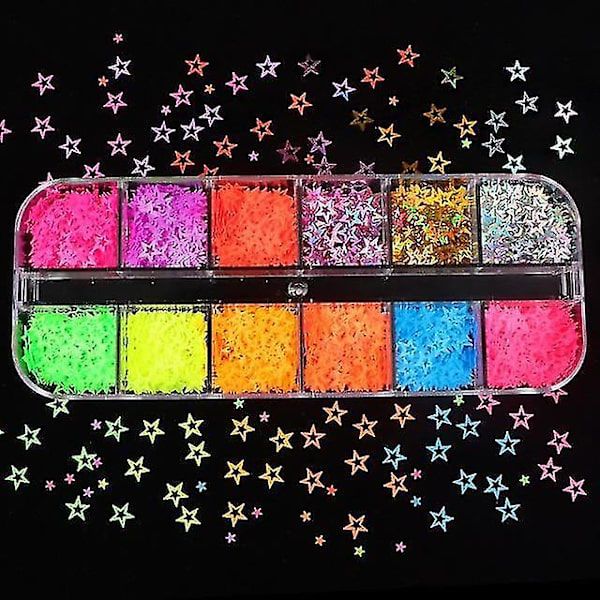 12KXX Holografiskt nagelkonstglitter 3d färgglada flingor
