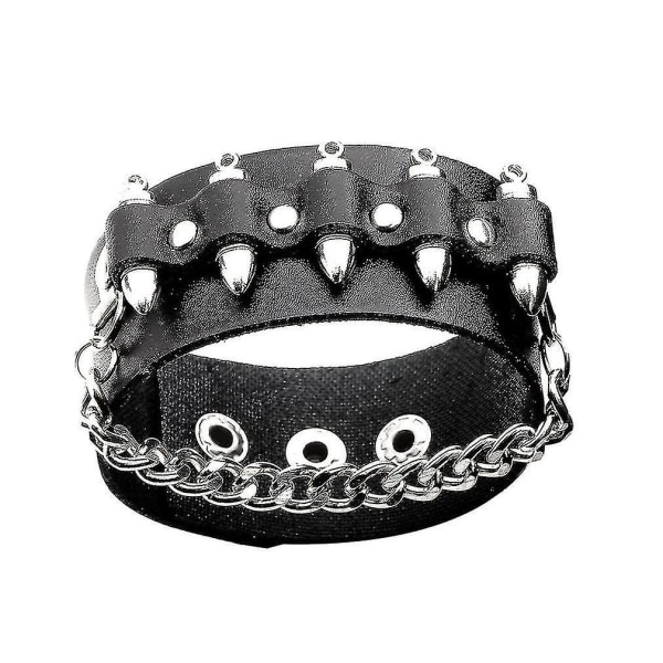 Hipop Rivet Leather Bracelet With Alloy Chain Wrap