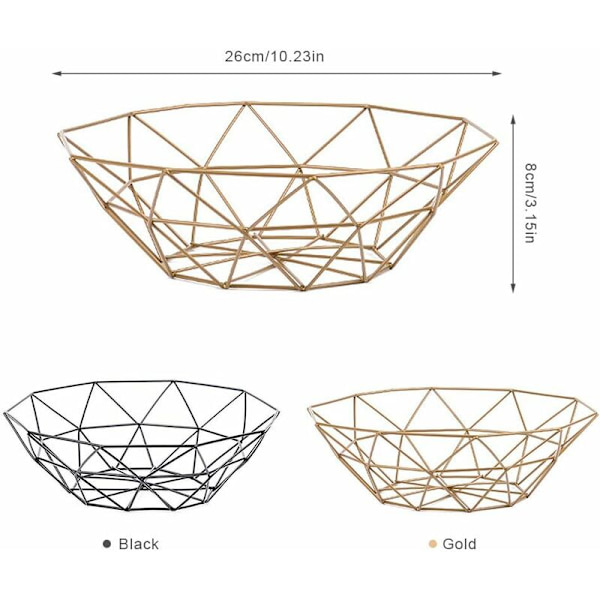 Kreativ geometrisk trådfruktskål, bordsdisplay förvaringskorgar för frukt, grönsaker, bröd, snacks, potpurri (svart)