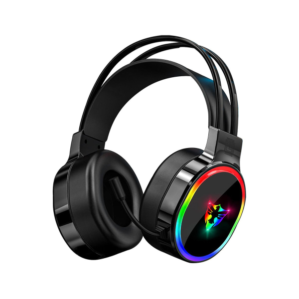 RGB Gaming Headset med mikrofon Over-Ear Hörlurar Surround Sound Spel Film Musik Hörlurar（Svart）