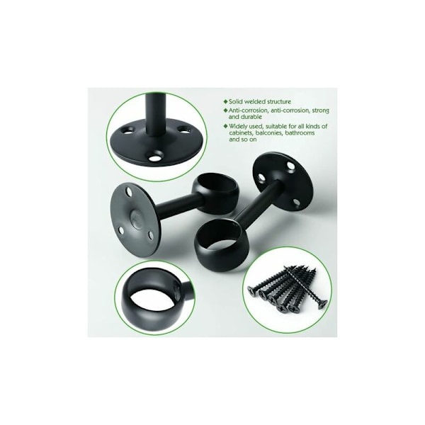 Gardinstångsfäste - Matt svart rostfritt stål garderobsstångsfäste - Diameter 32mm - 2-pack