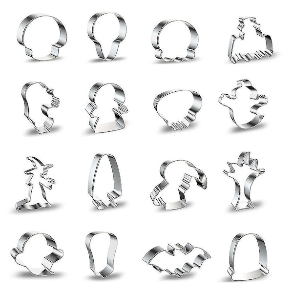 16 stk Halloween Ghost Skull Cookie Cutters Set Rustfritt Stål Biscuit Mold Fondant Pastry Decoratin
