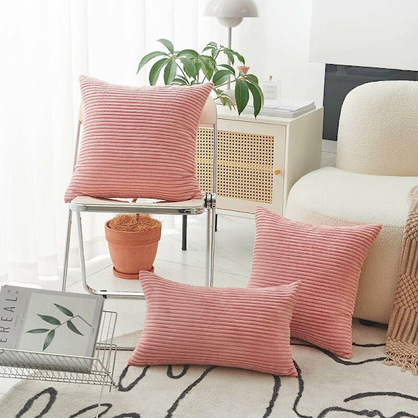 Set med 2 dekorativa randiga manchesterkuddfodral rektangulära avlånga kuddfodral för soffa 12 x 20 tum babyrosa