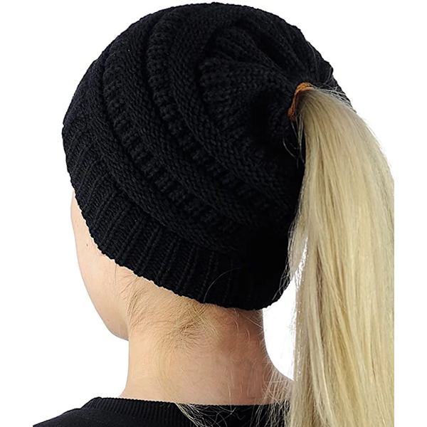 Kvinnor Flickor Stickad Tjock Mössa med Flätor Hål Loop Stickad Halsduk Stickad Mössa Vintermössa
