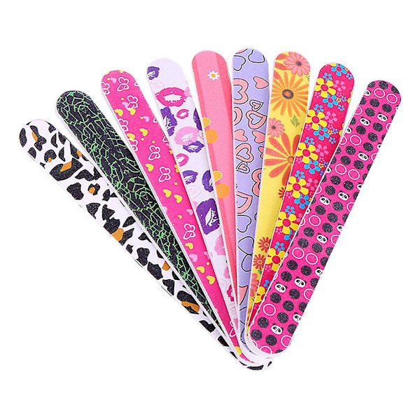 50-pack tryckta nagelfilar dubbelsidiga Emery Board nagelbuffer manikyrverktyg (slumpmässigt mönster som på bilden)