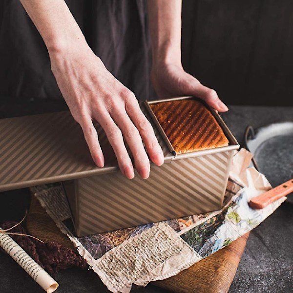 Til 450g dej toastbrød bageform kage brødform form bageform med låg (guld rektangel bølge)