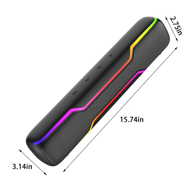 Skrivbord Trådlös RGB Ljusljudfält Liten Högtalare Utomhus Hem Bluetooth Högtalare（Svart）