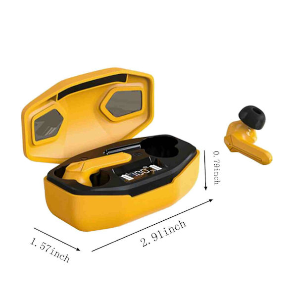Trådlösa öronsnäckor Bluetooth 5.1 headset IPX5 LED batteridisplay med laddningsbox stereo ljud 20240327（Gul）