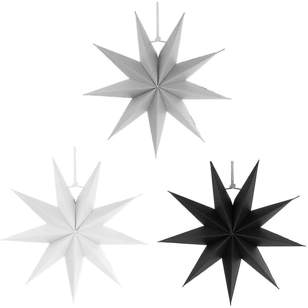 Folding Stars 30 Cm 9 Points Julestjerne Papir Star Set For Christmas Tree Juletre - White Gra
