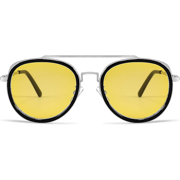 Retro Steam Punk Runda Solglasögon Steampunk Dubbel Brygga Aviator Glasögon För Kvinnor Män（Gul）