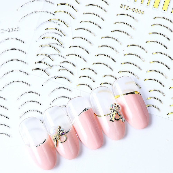 STZ G003 Guld 3d Nail Art Stickers raka böjda vågor liners Stripe