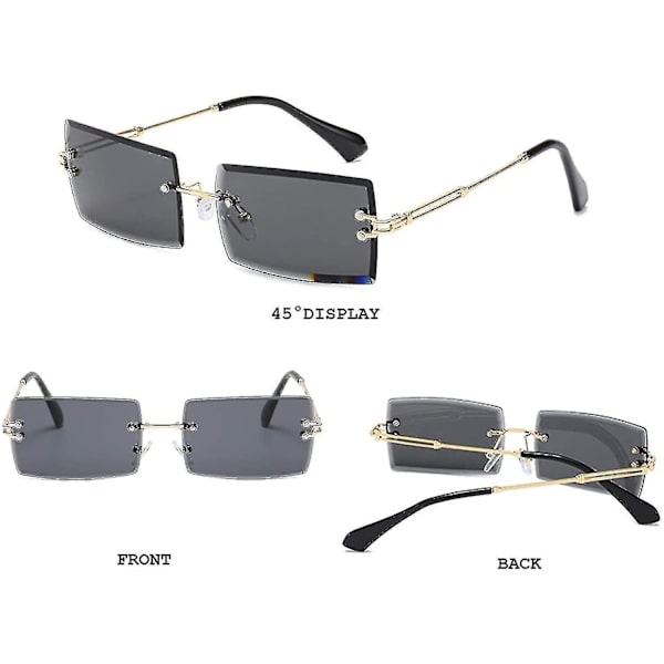 Kehyksettömät suorakaiteen muotoiset aurinkolasit, jotka sopivat naisille/miehille, ultralight metallirunkoiset silmälasit, muodikkaat neliönmuotoiset UV400-lasit, unisex (harmaa läpinäkyvä tee)