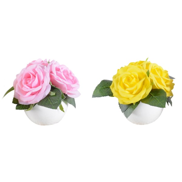 Rosa LED-rose blomsterpottelys for hjemmeinnredning, bordlampe, nattlys（16cm，oransje）