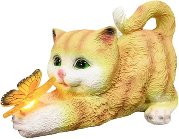 Solcellelys Utendørs Hagepynt Solcelle Katt Hagepynt Resin Katt Statue Led Lys Solcellelys For Hagedekorasjon Gul