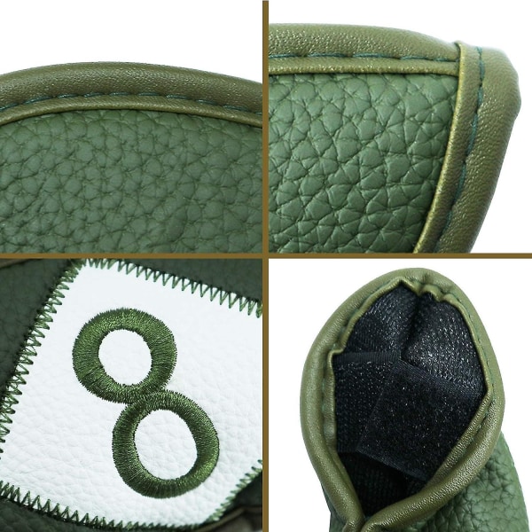 Vihreä - Golfmailan cover päähineiden suojus, ylellinen Pu-nahkainen 12-pakkaus, golfmailan päähineet set yksinkertaisella numerolla miesten naisille