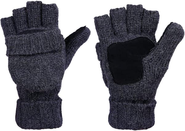 Vinter Stickade Fingerlösa Handskar Konvertibla Ullvantar Varma Handskar Kvinnor & Män (mörkgrå)