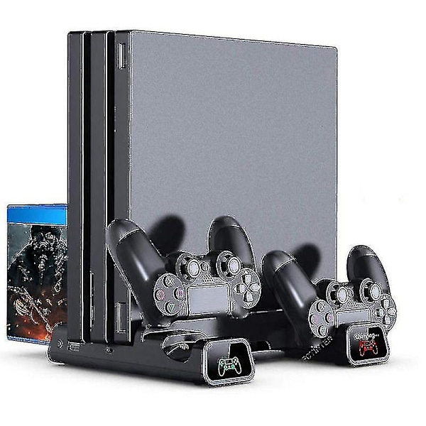 Vertikalställ för Ps4/ps4 Slim/ps4 Pro LED-kylfläkt Dubbel kontroll (1.0-version)