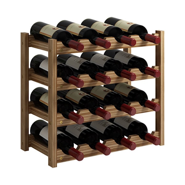 Vinställ horisontellt vinställ, 4 våningar 12 flaskor trä vinflaskhållare storlek 33,5x22,3x39,5 cm vinställ furu (stockfärg)