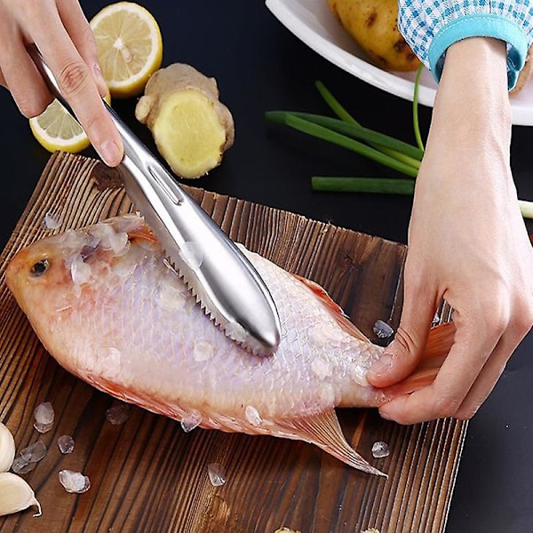 Fiskfjellsfjerner, fiskeskallskrape i rustfritt stål, rengjøringsbørste, enkelt verktøy for fjerning av fiskeskjell